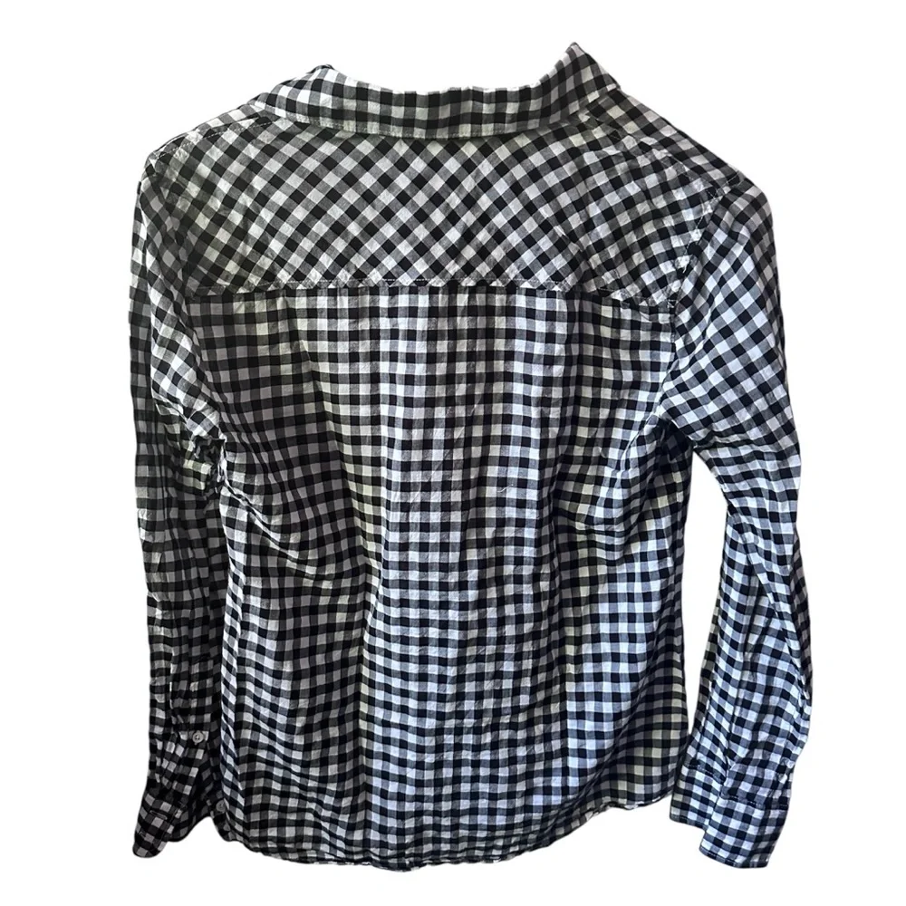 J. Crew Crinkle Boy Shirt Black White Check‎ Button Up Cotton Size 2